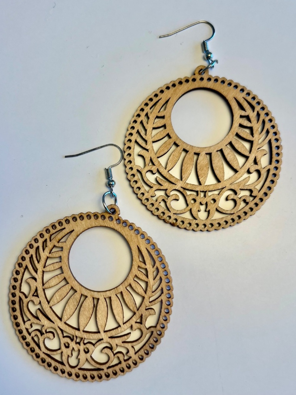 African Print Earrings | Brown round wooden earrings